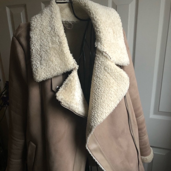faux shearling biker jacket zara